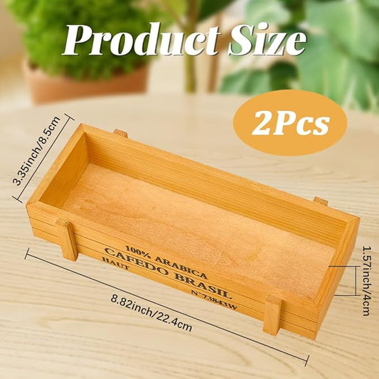 2Pcs 8.4 x 3.1 x 1.8 Inch Wooden Rectangular Planter Box Wood Flower Succulent Box Words Wood Yellow Rustic Indoor Outdoor Window Gear Storage Garden Boxes Container for Vegetable