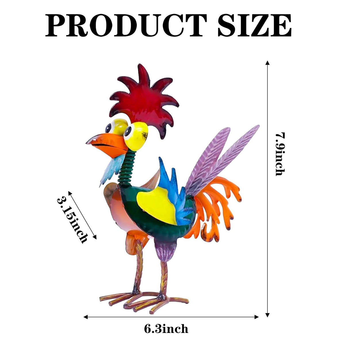 Abirdflyer 7.9" Garden Rooster Statues Sculpture, Metal Rooster Statues, Outdoor Animal Statue, Chicken Ornaments Yard Art for Backyard Patio Lawn Decorations