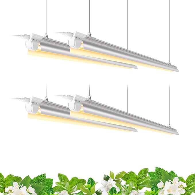 Barrina Full Spectrum LED Grow Light, 168W(4 x 42W), Grow Light Strips for Indoor Plant, 4FT Plant Grow Light, T8 Growing Lamp Fixture, Yellow, 4-Pack