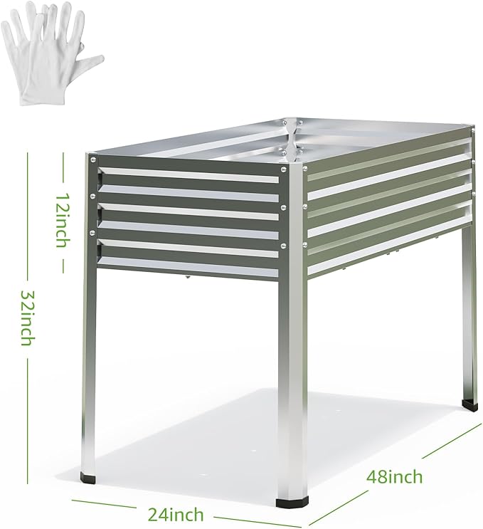 Galvanized Raised Garden Bed with Legs, 48 gallons, 48"x24"x32" Large Metal Elevated Planter Boxes with Drainage Holes,for Vegetables, Flowers, Backyard, Patio, Balcony