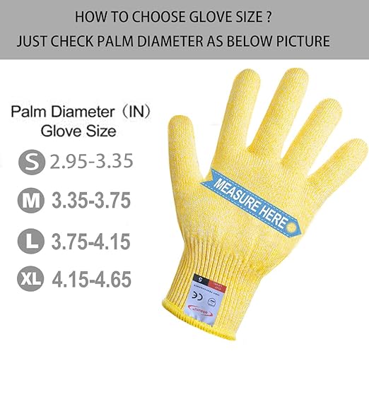 Cutting Gloves, 2 Pairs of Cut Resistant Gloves Food Grade, Cut Resistant Gloves for Kitchen, Oyster Shucking, Fish Fillet Processing, Carving Wood and Gardening(Large-Yellow)