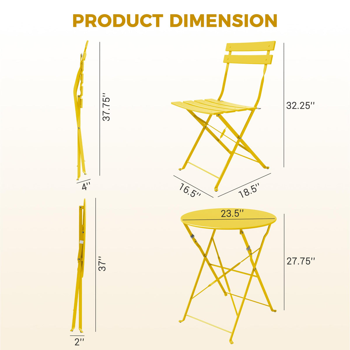 Grand patio 3-Piece Folding Patio Bistro Set Outdoor Porch Balcony, Yellow