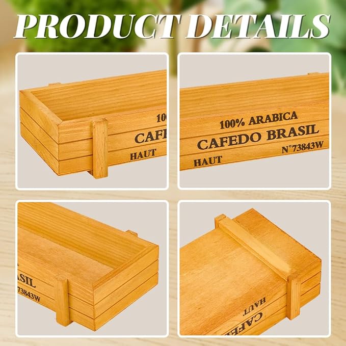 2Pcs 8.4 x 3.1 x 1.8 Inch Wooden Rectangular Planter Box Wood Flower Succulent Box Words Wood Yellow Rustic Indoor Outdoor Window Gear Storage Garden Boxes Container for Vegetable