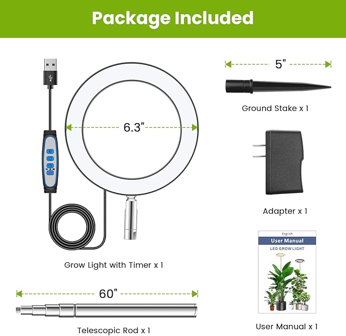 Black Grow Light, Full Spectrum LED Plant Lights for Indoor Growing with 6/12/16H Timer, 3 Color Modes, 5 Brightness, 10"-65" Height Adjustable Plant Grow Lamp for Large Indoor Plants
