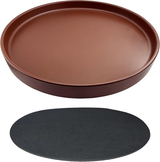 Ceramic Plant Saucer Pot Tray 10 Inch, Planter Saucers 4 5 6 7 8 9 10 11 12 13 Inch for Indoors Outdoor, Durable Sturdy Flower Drainage drip Water Tray for Glazed Pots Base (10.7 Inch-Brown)