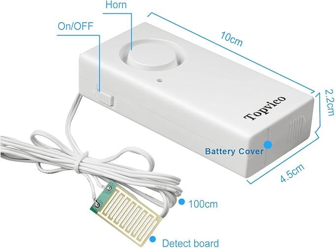 Topvico Water Sensor Alarm for Home, Sump Pump, Basements, RV Water Heater Leak Detector, Overflow Moisture Flood Sensor, 120dB Work Alone Battery Operated, 1 Pack