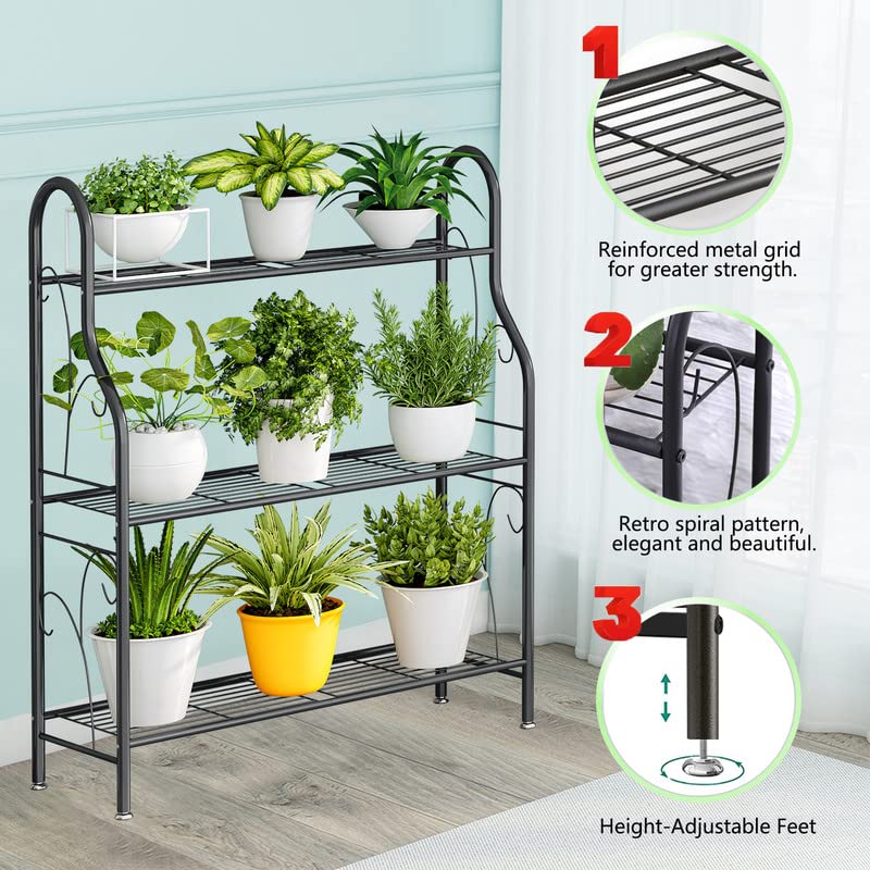 SORCEDAS Plant Stand Indoor Outdoor 3 Tier Metal Corner Flower Shelf