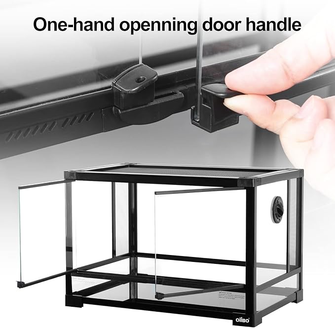 OIIBO Full Vision Glass Reptile Terrarium 27 Gallon, Double Hinge Door with Screen Ventilation Reptile Tank 24"x16"x16" (Knock-Down)