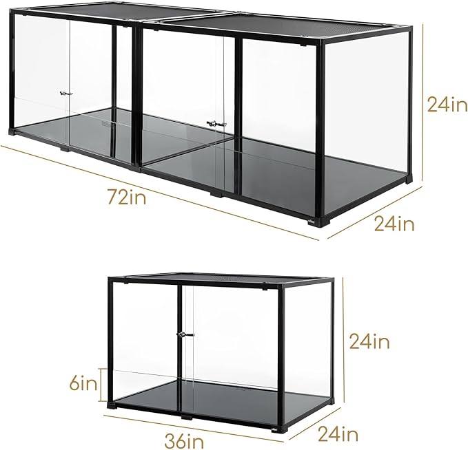 OIIBO Extra Large Reptile Terrarium 72" x 24" x 24" Reptile Tank, Upgrade Splicable Tank Can Be Used as 2 Separate Habitats, Giant Terrarium with Double Front Sliding Doors
