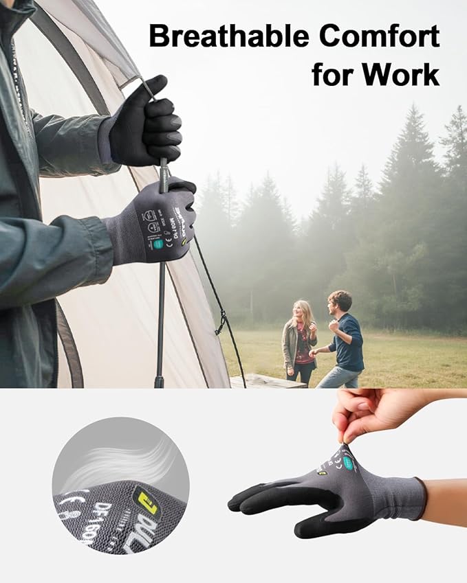 Safety Work Gloves MicroFoam Nitrile Coated-12 Pairs Pack,Seamless Knit Nylon Glove with Black Micro-Foam Nitrile Grip,Ideal for General Purpose,Automotive,Home Improvement,Painting(Extra Large)