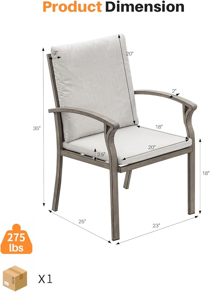 Patio Dining Chairs Set of 4, Aluminum Outdoor Dining Chairs with Thick Cushion, Patio Outdoor Chair Set for Table, Patio Chair Furniture Set for Deck, Backyard, Garden, Pool, Limed Oak