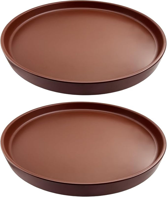 2 Pack Ceramic Plant Saucer Pot Tray 8 Inch, Planter Saucers 4 5 6 7 8 9 10 11 12 13 Inch for Indoors Outdoor, Durable Sturdy Flower Drainage drip Water Tray for Glazed Pots Base (8.5 Inch-Brown)