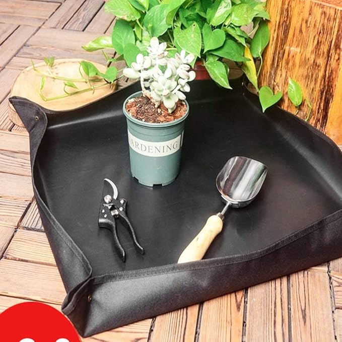 BIUWING 2PCS Indoor Plant Transplanting Repotting Mat Foldable Garden Work Cloth Waterproof Thicken Gardening Mat, Black (26.8" x 26.8")