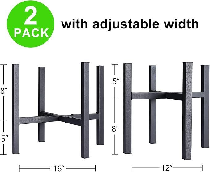 YueTong 2 Pack Indoor Plant Stand for Large Plants, Outdoor Plant Stands Fits 12-16 inch Pot,Adjustable Metal Heavy Duty Planter Stand(Matte Black)