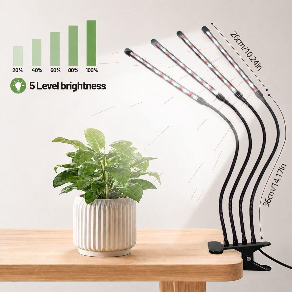Grow Light for Indoor Plants - Upgraded Version 80 LED Lamps with Full Spectrum & Red Blue Spectrum, 3/9/12H Timer, 10 Dimmable Level, Adjustable Gooseneck,3 Switch Modes (4 Heads Full Spectrum)