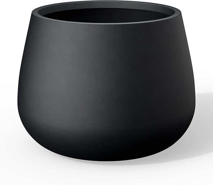Kante Curva Series Planter, 14.8 Inch Round Concrete Garden Pot with Draiange Hole and Rubber Plug, Suitable for Indoor Plants, Home, Garden, Patio, Black