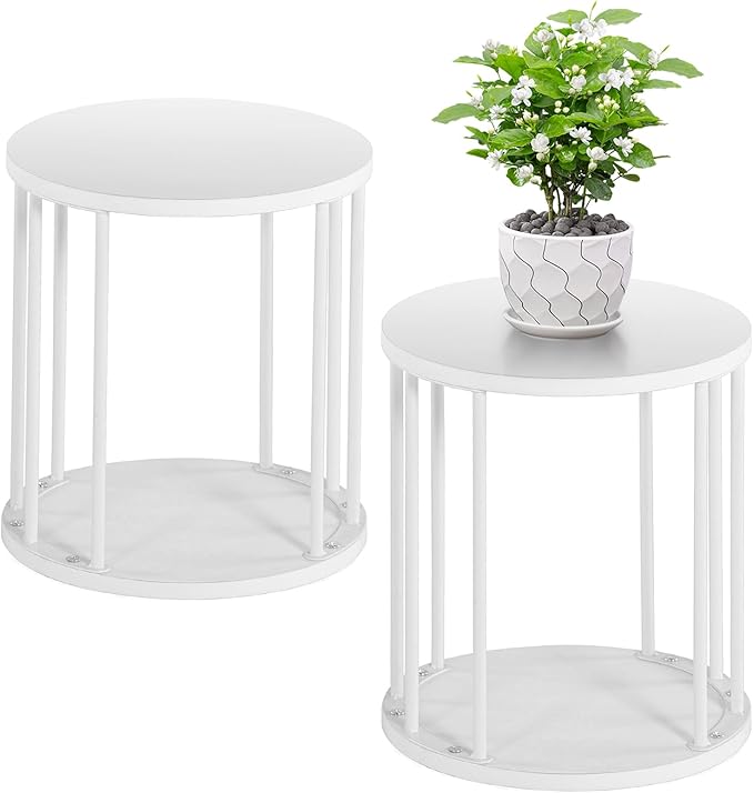 Leinade Plant Stand Indoor,small plant stool,Flower Pot Corner stand holder,Mid Century Heavy Duty Metal Tall Home Decor,Modern Round End Table,Small Rustic Display Stand for Living Room,Bedroom(White,2 Packs)