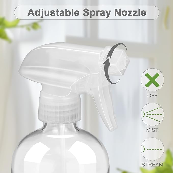 2 Pack Glass Spray Bottles with Silicone Sleeve, 16 oz Empty Refillable Containers with Adjustable Spray Nozzles, Spray Bottles for Hair, Cleaning Solutions and Plants Pink&Grey
