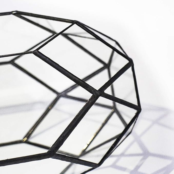 Ferrisland Handmade 10" Large Glass Terrarium Irregular Geometric Planter Indoor Air Plants Holder Window Balcony Display Succulent Flower Pot, Black