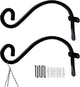 Hourleey 2 Pack Plant Hanger Outdoor, 8 Inch Heavy-Duty Hanging Plant Hook for Outside Basket, Black Metal Wall Mount Plant Bracket Hook for Flower Baskets Bird Feeder