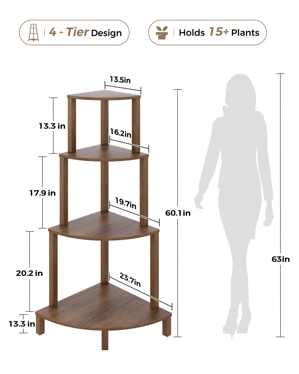 Bamworld Corner Plant Shelf 4-Tier Plant Stand Indoor Wood Plant Rack