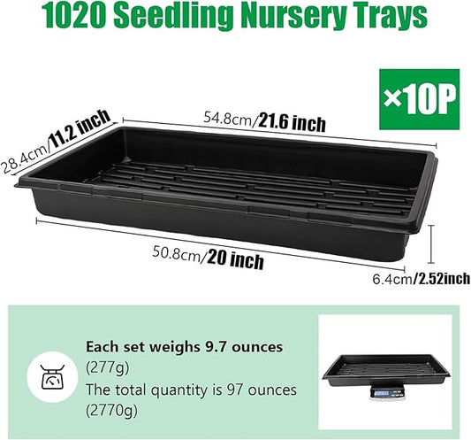 10 Pack 1020 Trays, Extra Thick Heavy Duty Seed Starting Trays - No Holes, No Leak, Reusable Propagation Flats for Microgreens, Seedlings, Plant Germination, Fodder and Transplant
