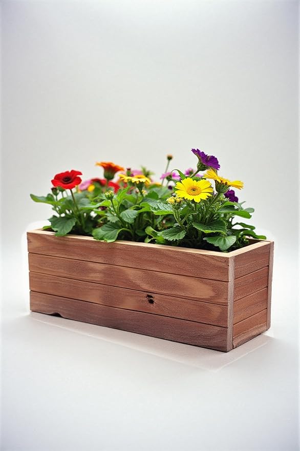 Handmade Rustic Cedar Herb Window Planter Box – Wooden Window & Railing Planter for Indoor or Outdoor Use, Made in USA