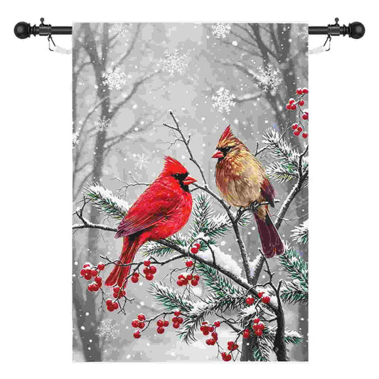 Winter Cardinal Bird House Flags for Outside 28x40 Double Sided Large Christmas Holiday Flags Red Birds on Tree Branch Garden Flag Welcome New Year Yard Flag Farmhouse Outdoor Decor