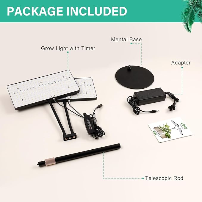 LBW Upgraded Desk Grow Lights for Indoor Plants, Dual-Head 428 LED Tabletop Full Spectrum Grow Light, with 3/6/12H Timer, 6 Brightness Levels, 3 Lighting Modes, Height Adjustable for 10-26 inches