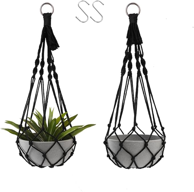 Artilady Black Plant Hanger Macrame Hanging Planter for Indoor Boho Plants Holder with Hooks Hanging Plant Basket Outdoor Window Wall Plants Home Decor (Black Macrame)