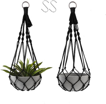 Artilady Black Plant Hanger Macrame Hanging Planter for Indoor Boho Plants Holder with Hooks Hanging Plant Basket Outdoor Window Wall Plants Home Decor (Black Macrame)