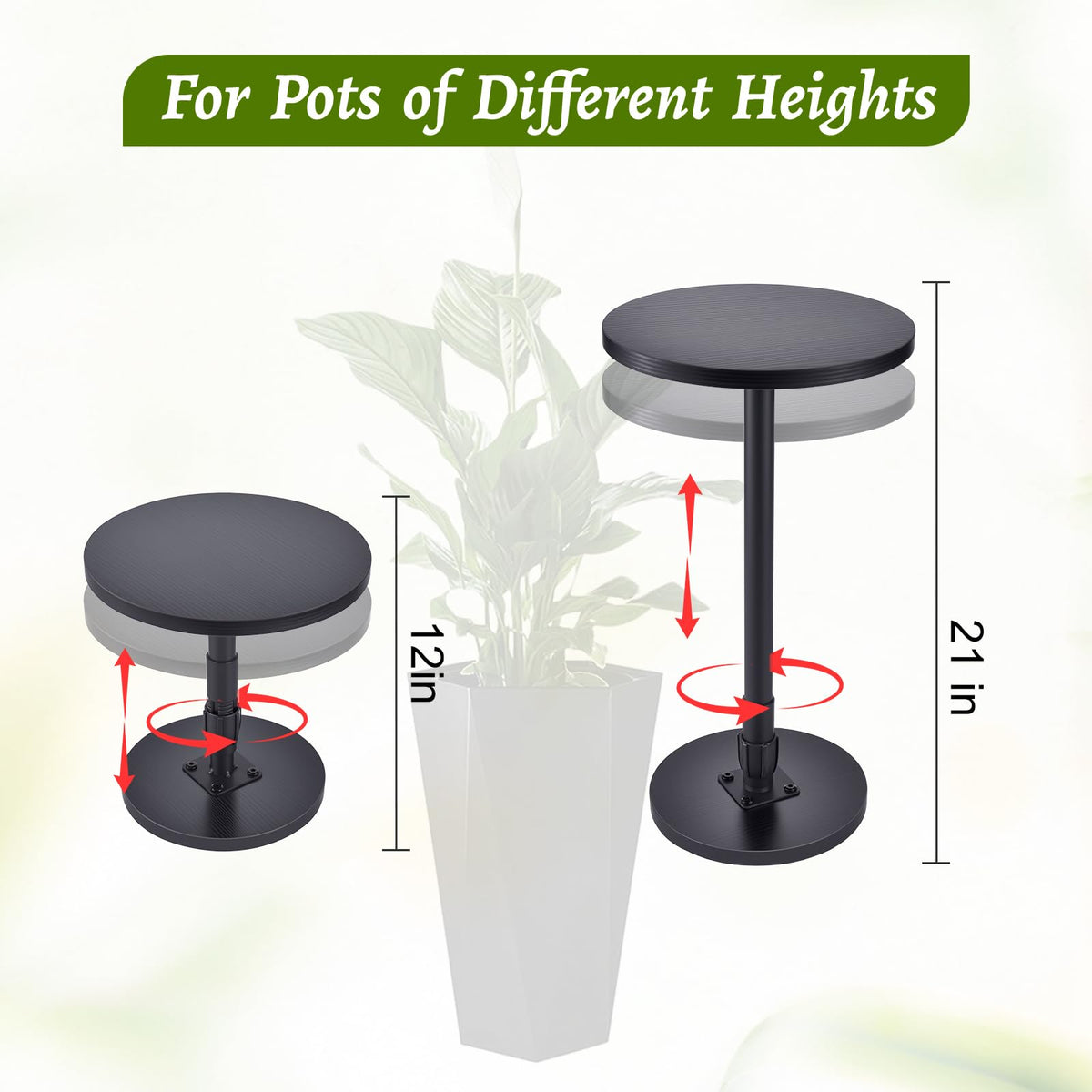 Decivems 2-Piece Adjustable Plant Stand Risers for Inside Pots - Universal 7.5"-12" Height Pot Fillers for Large Tall Planters, Fits 6/8/10" Base OR Top (Square/Round/Taper)