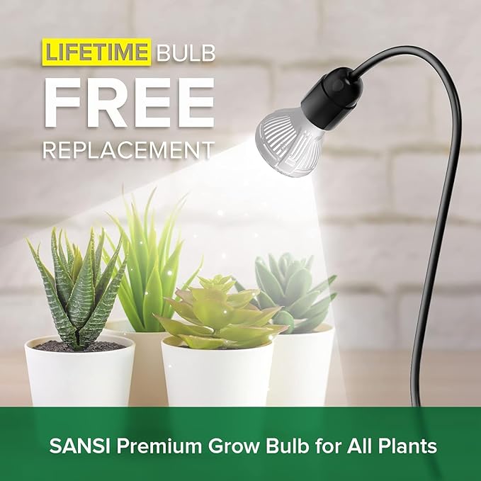 SANSI LED Grow Lights for Indoor Plants, Lifetime Free Bulb Replacement 150W Full Spectrum Gooseneck Clip Plant Light with Optical Lens for High PPFD Growing Power, Grow Lamp