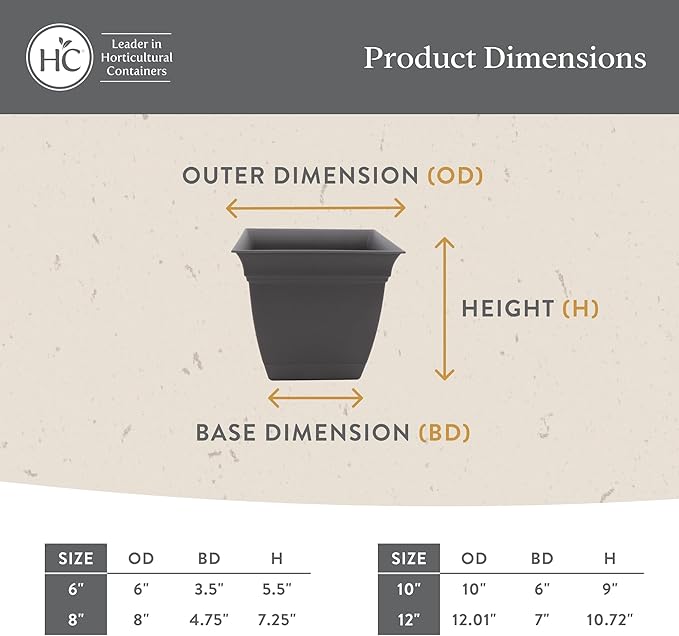 The HC Companies 6 Inch Eclipse Square Planter Pots with Drainage Holes & Attached Saucer, Lightweight UV-Resistant Plastic Indoor Outdoor Planters, 4-Pack Flower Pots for Garden & Home Decor, Red