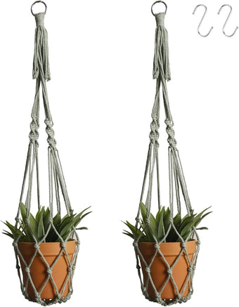 Artilady Macrame Hanging Planter for Indoor Plants, Boho Woven Plant Hanger Large Hanging Flower Pot Holders Outdoor Baskets Storage No Tassels Sage Green Wall Decor (Sage Green)