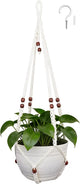 HOREAKHJ 35 Inch Macrame Plant Hanger, Large for up to 15 Inch Pot Extra Long Hanging Planter Holder Basket with Wood Beads for Indoor Outdoor Home Decor (Ivory, 1-Pack)
