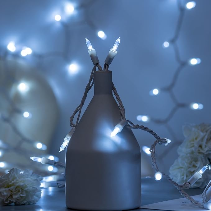 YULETIME 200 Cool White LED Christmas Lights, 66 Feet White Wire UL Certified Commercial Grade Holiday String Light Set