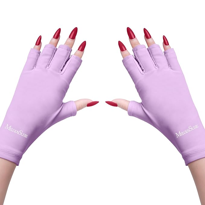 MelodySusie UV Gloves for Gel Nail Lamp, Professional UPF50+ UV Protection Gloves for Manicures, Nail Art Skin Care Fingerless Anti UV Glove Protect Hands from UV Harm (Purple)