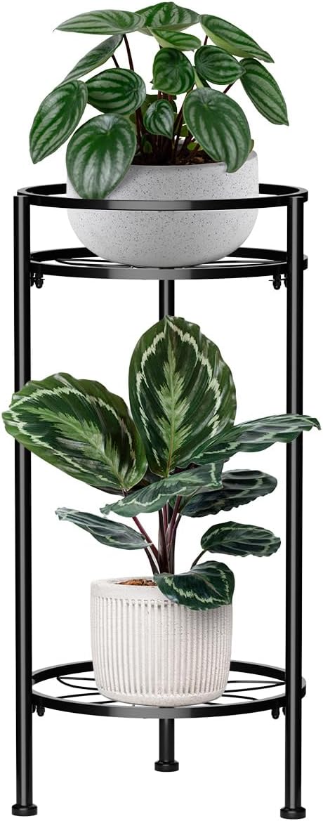 H HOMEXIN Plant Stand Indoor, 2 Tier Metal Tall Plant Stands 23.4" Multiple Plant Rack Holder, Heavy Duty Rustproof Flower Shelf Display for Apartment Corner Home Garden Patio