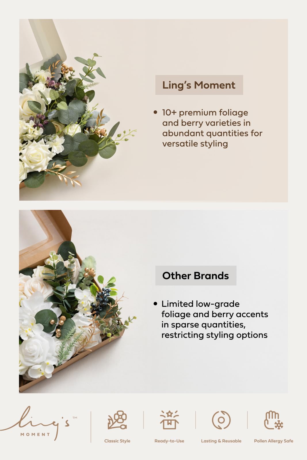 Ling's moment Fake Flowers Box, Dusty Rose & Orange Grand Combo