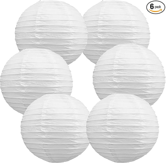 BEISHIDA 6-Inch White Paper Lanterns Decorative Chinese/Japanese Hanging Round Paper Lanterns Lamp for Birthday, Wedding, Christmas, Bridal, Home Decor, Party Decoration (6 Packs)