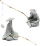 DUZFOREI 2PCS Mini Sitting Fishing Figurines Sandstone Vintage Ornament Japanese Decor for Fish Tank Pot Garden Home Aquarium Mini Fisherman Statue Asian Zen Decorations