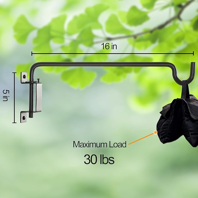 16"Swivel Plant Hanger - 360° Outdoor Hanging Brackets with 12-Directional Adjustable Hook, Rust Resistant Solid Steel Wall Mount for Bird Feeders, Indoor/Outdoor Plants, Garden & Patio