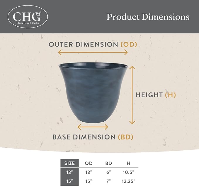 Classic Home and Garden Honeysuckle Resin Planters - Lightweight Indoor & Outdoor Plant Pots - UV-Resistant Plastic Flower Pots - Pot Planters for Flowers & Herbs (13" Ocean Blue)