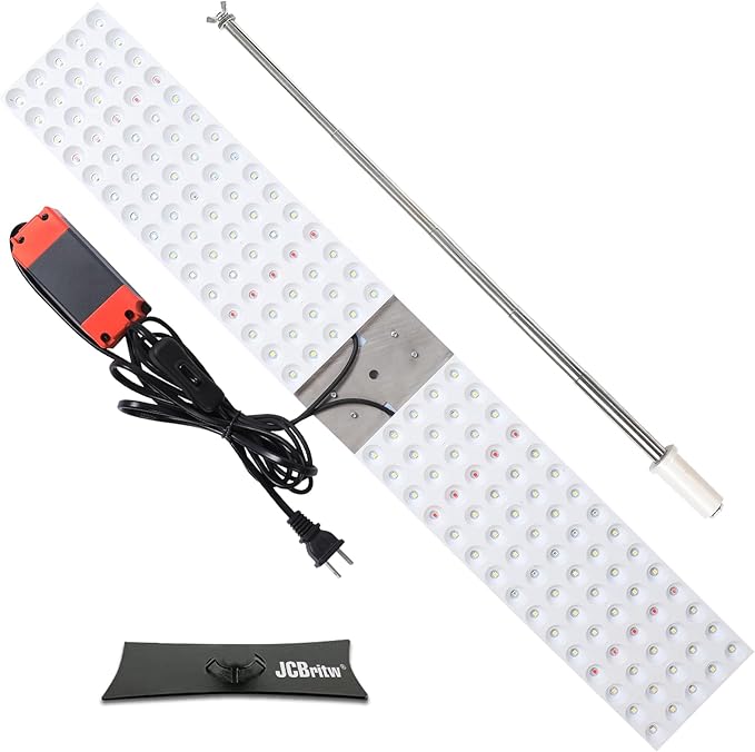 JCBritw 100W LED Grow Light Panel，Adjustable Free Standing Plant Light, White with IR Full Spectrum Grow Lamp on Stand for Indoor Plants Seed Starting, Seedlings, Veg, Flower
