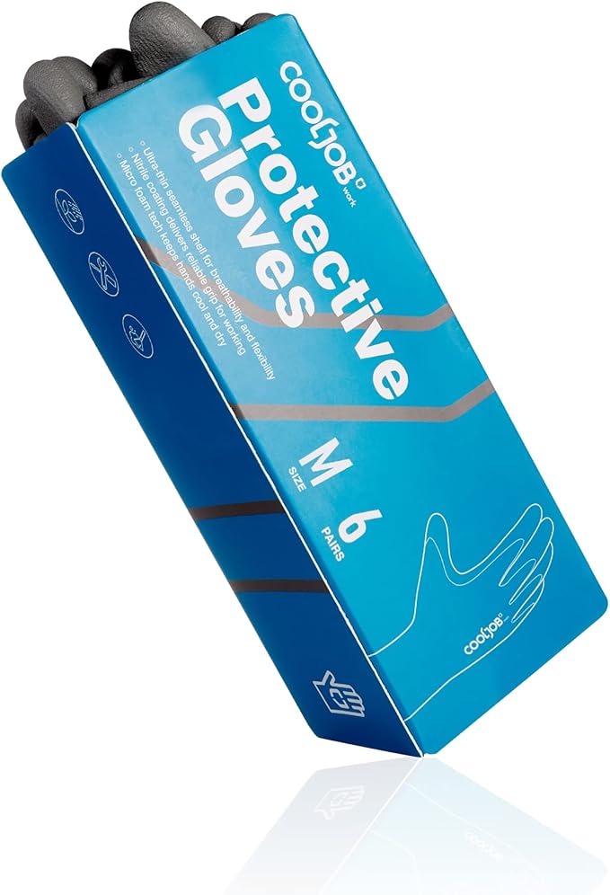 COOLJOB Micro-Foam Nitrile Safety Work Garden Gloves with Touchscreen Fingers, 6 Pairs Lightweight Working for Men’s Sweaty Hands, Non-slip Coated Grip Fits Most Tasks, Medium, Blue & Black