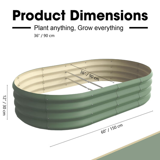 IDEA FAMILY 5x3x1ft Oval Galvanized Raised Garden Bed Outdoor 9-in-1 Large Metal Modular Planter Box Raised Beds for Gardening,Vegetables,Fruits,Flowers & Herbs (Green)