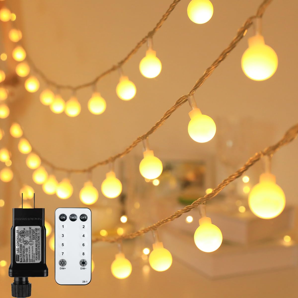 115ft Plug in Globe String Lights with Remote for Indoor Warm White