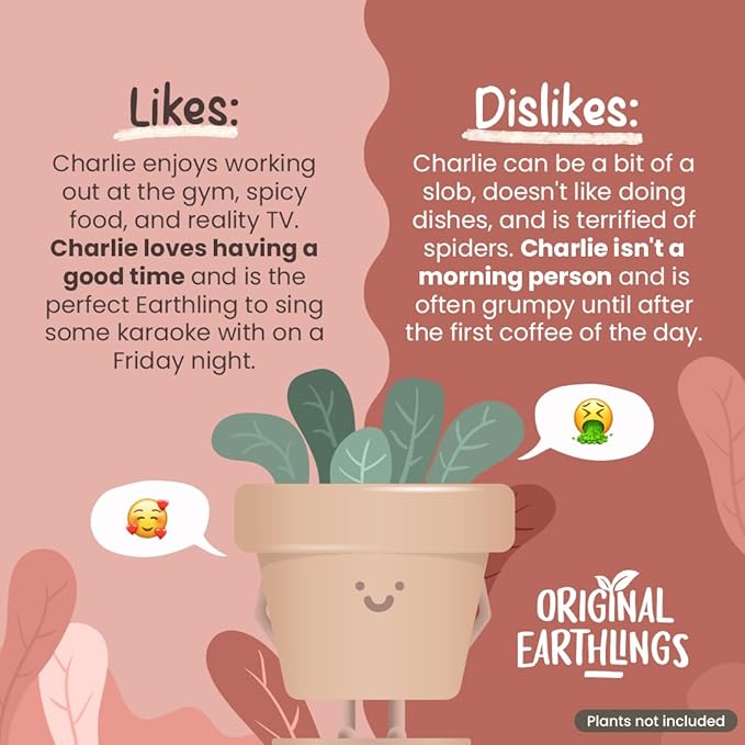 Original Earthlings Standing Pot - 4 Inch Cute Plant Pot - Plastic Funny Planter with Drainage - Unique Cactus Lover Gift - Small Succulent Face Flower Pot - Cute Plant Gifts for Plant Lovers