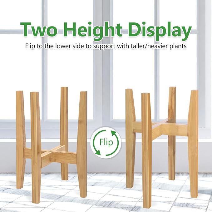 Plant Stand Indoor, Bamboo Plant Shelf, Adjustable Corner Plants Flower Holders Single Floor Plant Stand, Fits 8 to 12 Inches Pots,(Pot & Plant Not Included)(Nature)